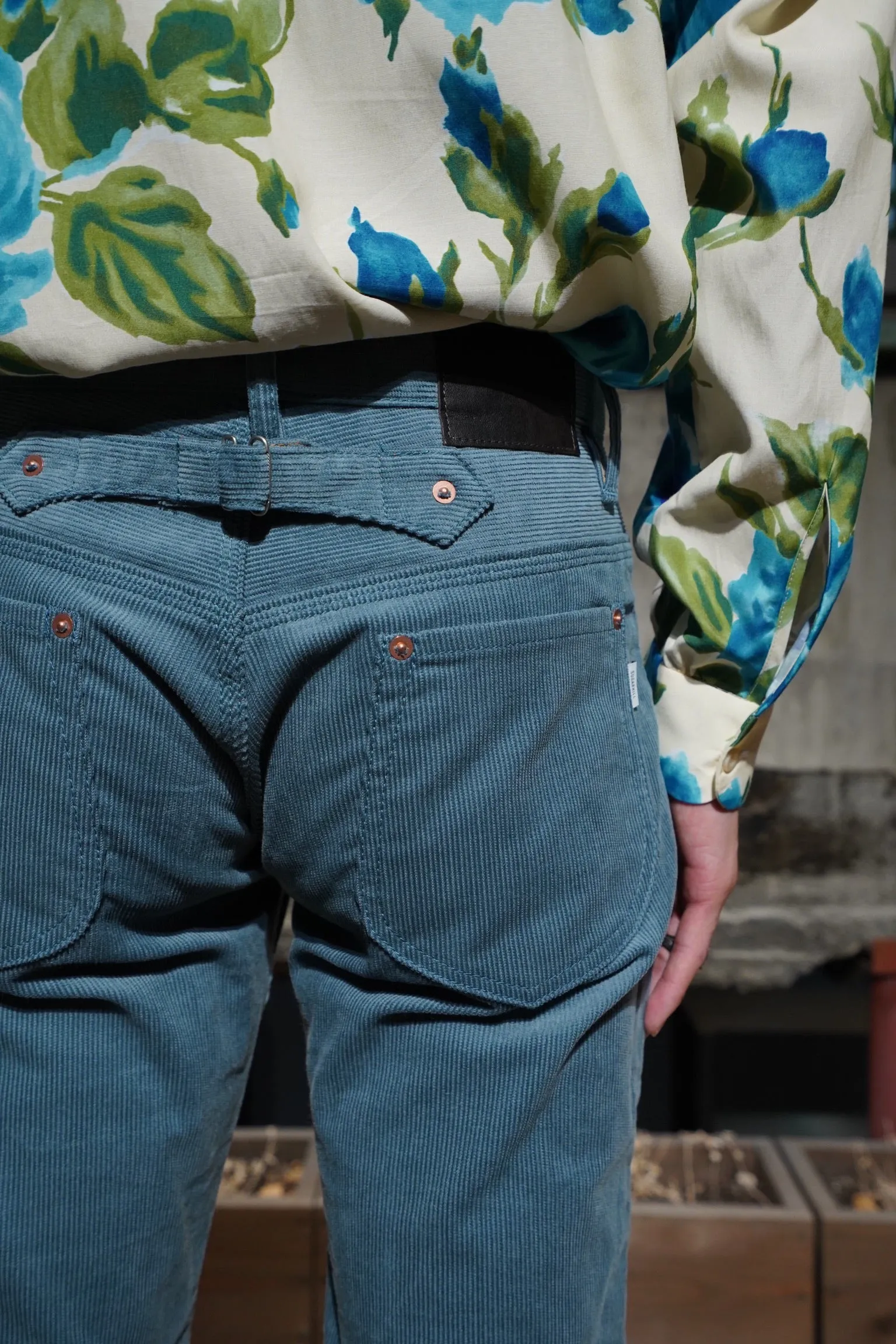 SUGARHILL CORDUROY BELL BOTTOM DEMIN PANTS (BLUE)
