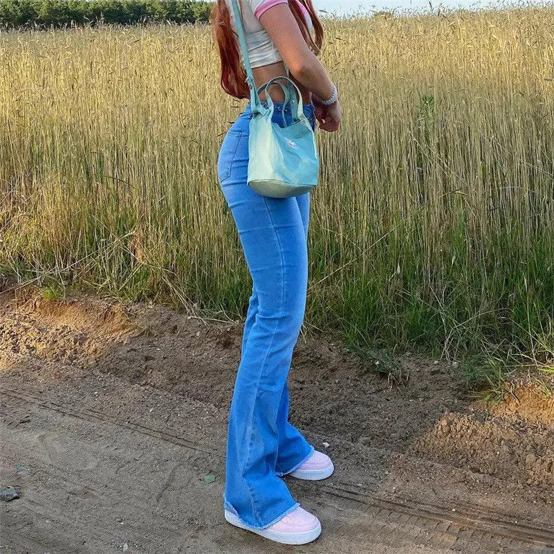 TAVIMART  -  Women High Waist Retro Flare Jeans Lady Y2K Blue Stretch Denim Pants Girls Streetwear Casual Slim Fit Mom Bell Bottom Trousers