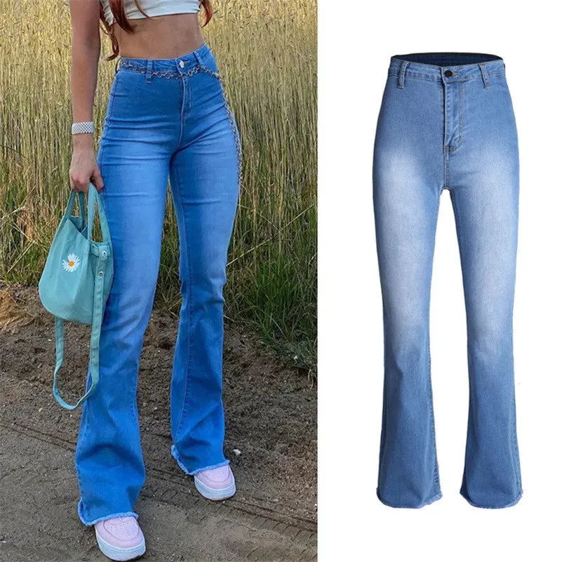 TAVIMART  -  Women High Waist Retro Flare Jeans Lady Y2K Blue Stretch Denim Pants Girls Streetwear Casual Slim Fit Mom Bell Bottom Trousers