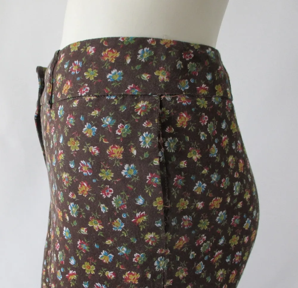 Vintage 70's Calico Flower Cotton Bell Bottom Pants S
