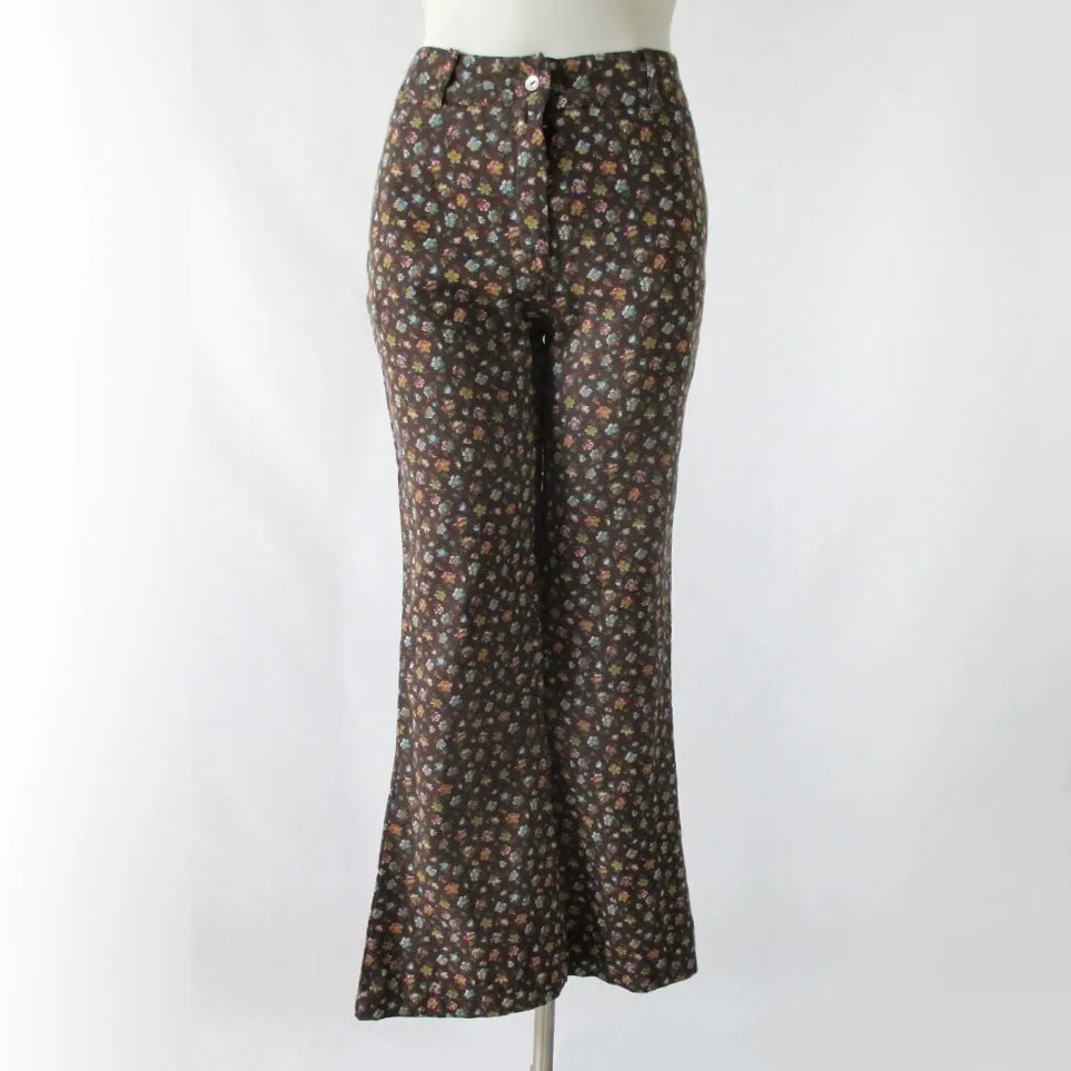 Vintage 70's Calico Flower Cotton Bell Bottom Pants S