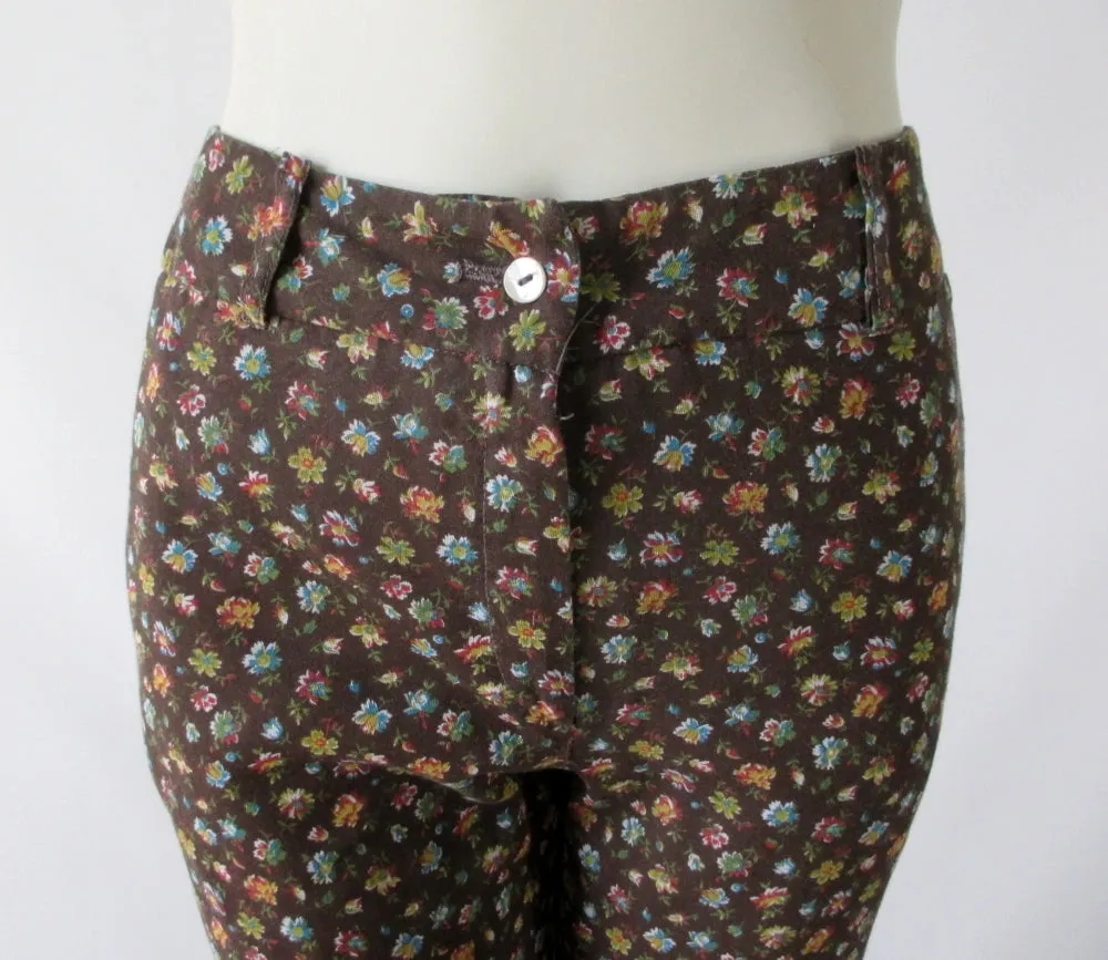 Vintage 70's Calico Flower Cotton Bell Bottom Pants S