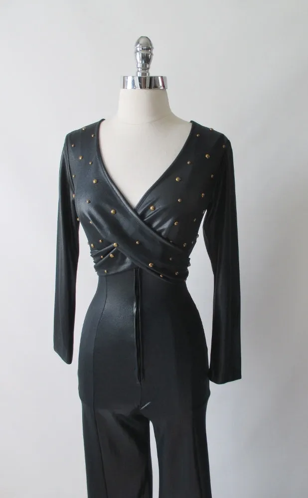 Vintage 70's Fredericks of Hollywood Liquid Satin Studded Jumpsuit Catsuit
