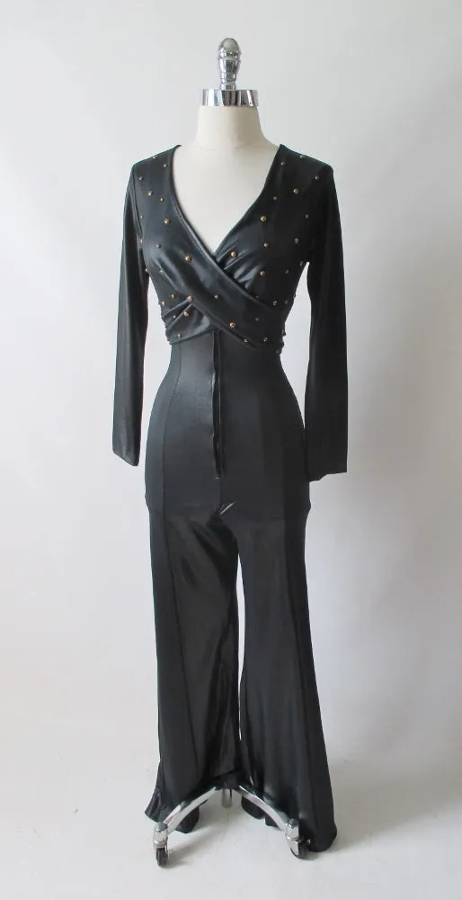 Vintage 70's Fredericks of Hollywood Liquid Satin Studded Jumpsuit Catsuit