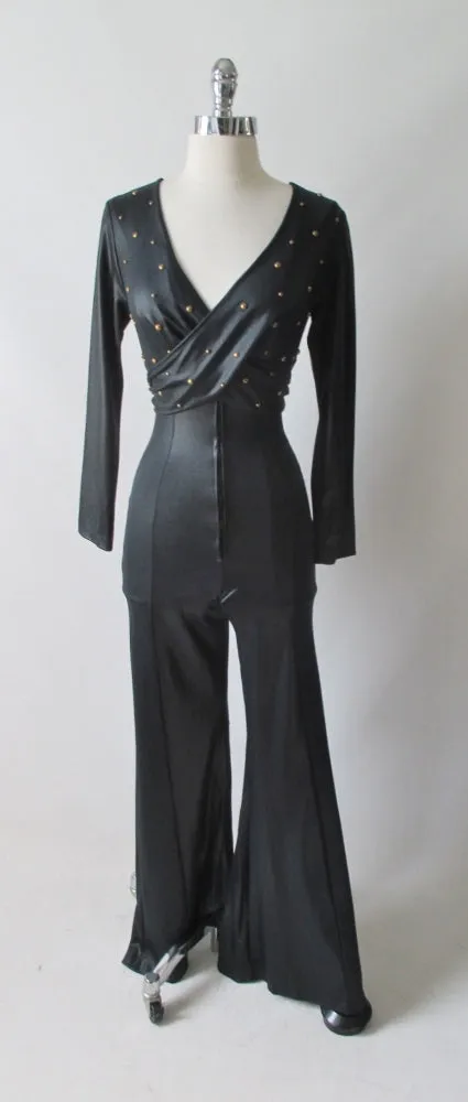 Vintage 70's Fredericks of Hollywood Liquid Satin Studded Jumpsuit Catsuit