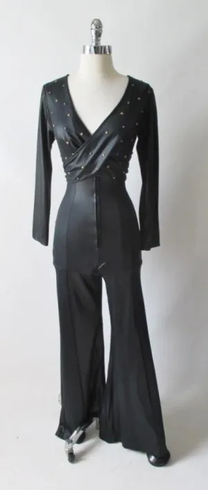 Vintage 70's Fredericks of Hollywood Liquid Satin Studded Jumpsuit Catsuit
