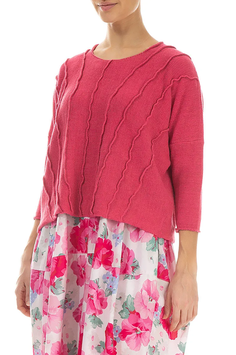 Wavy Stitch Raspberry Linen Jumper