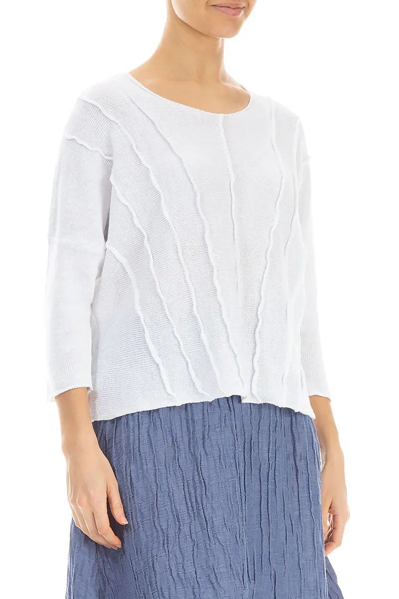 Wavy Stitch White Linen Jumper