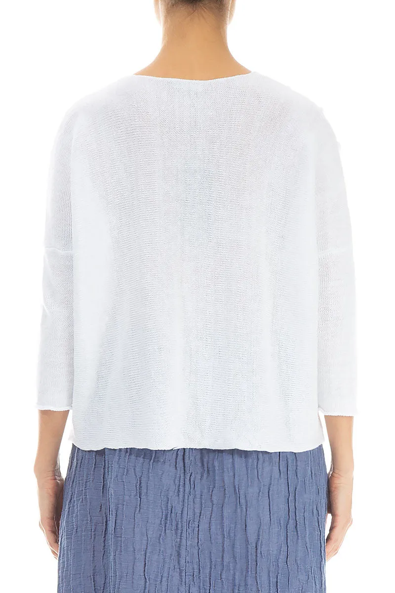 Wavy Stitch White Linen Jumper