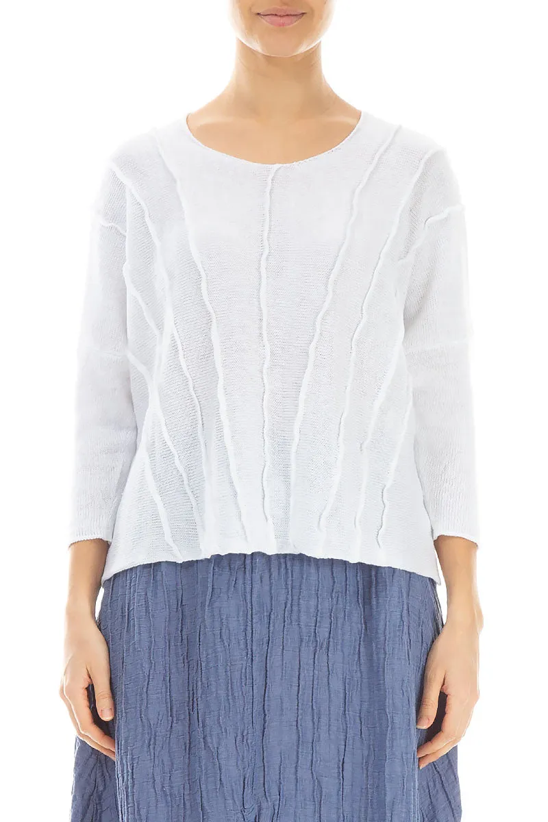 Wavy Stitch White Linen Jumper