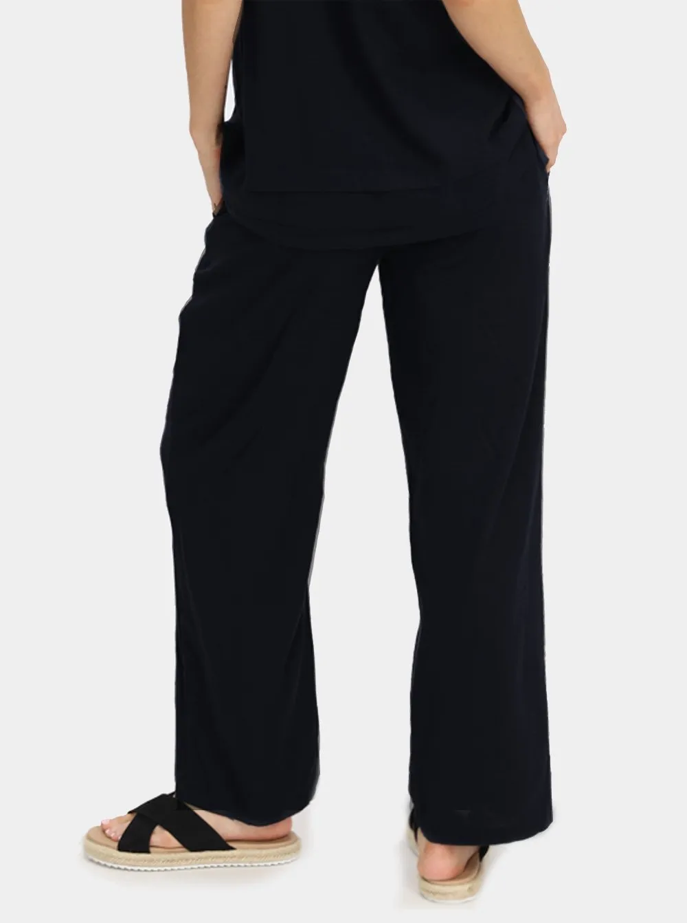 Wide Leg Maternity Linen Pants in Black