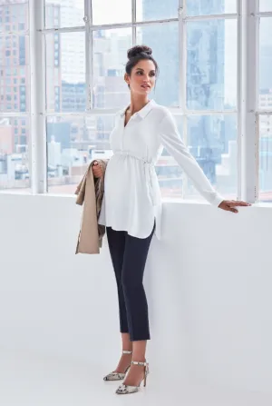 Women's Seraphine white flowy empire tie maternity blouse